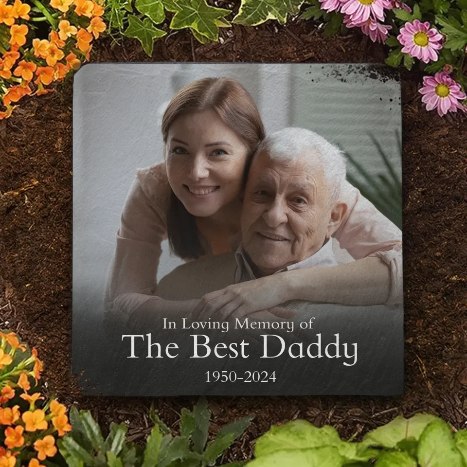 Photo personnalisée à la mémoire du meilleur papa - Pierre commémorative carrée personnalisée - Cadeau de condoléances pour les membres de la famille