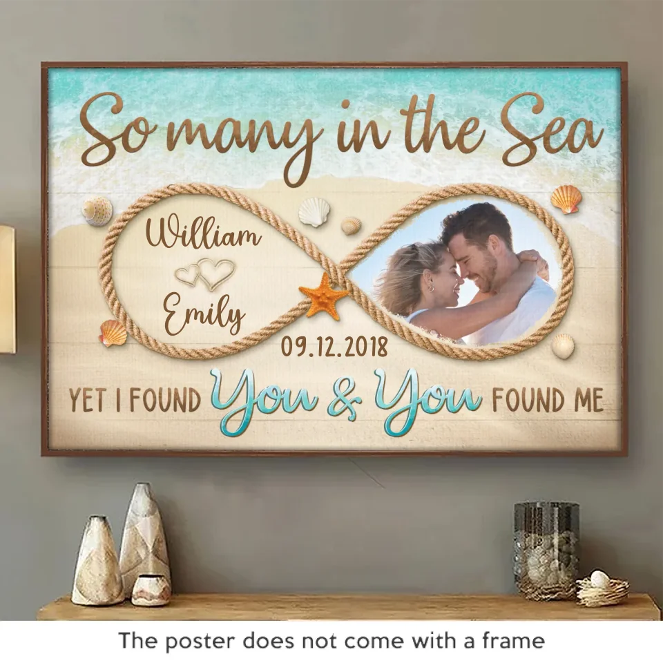 Photo personnalisée « Tant de gens dans la mer, mais je t'ai trouvé » - Affiche horizontale personnalisée pour couple - Cadeau pour mari et femme, anniversaire