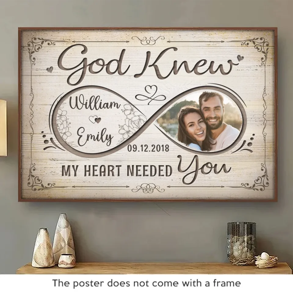 Photo personnalisée Dieu savait que mon cœur avait besoin de toi - Affiche horizontale personnalisée pour couple - Cadeau pour mari et femme, anniversaire