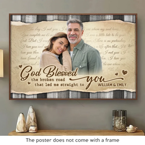 Photo personnalisée « Dieu a béni la route brisée qui m'a conduit directement à toi » - Affiche horizontale personnalisée pour couple - Cadeau pour mari et femme, anniversaire