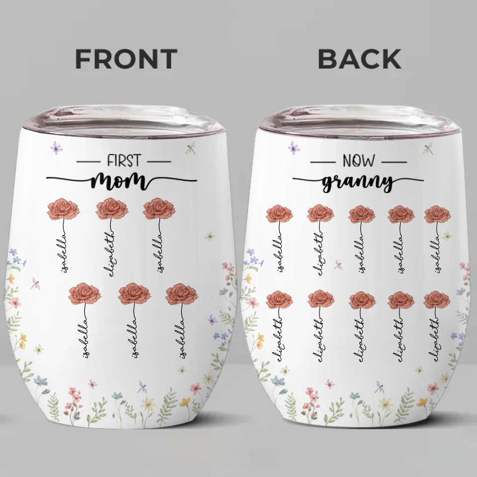 D'abord maman, maintenant nounou - Verre à vin personnalisé pour la famille - Cadeau pour maman, grand-mère