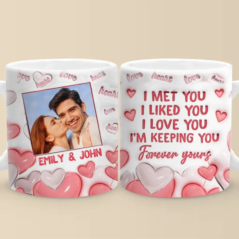 Mug personnalisé avec photo « Je ne peux m'empêcher de tomber amoureux de toi » - Mug personnalisé avec effet gonflé en 3D - Cadeau pour mari et femme, anniversaire