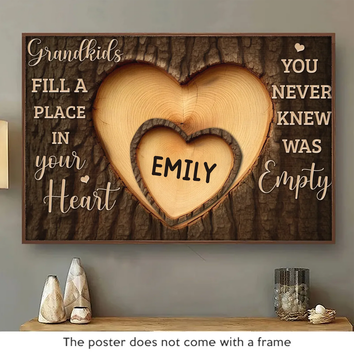 L'amour pour les petits-enfants remplit votre cœur à l'infini - Affiche horizontale personnalisée pour la famille - Cadeau pour grand-mère, grand-père, petit-enfant