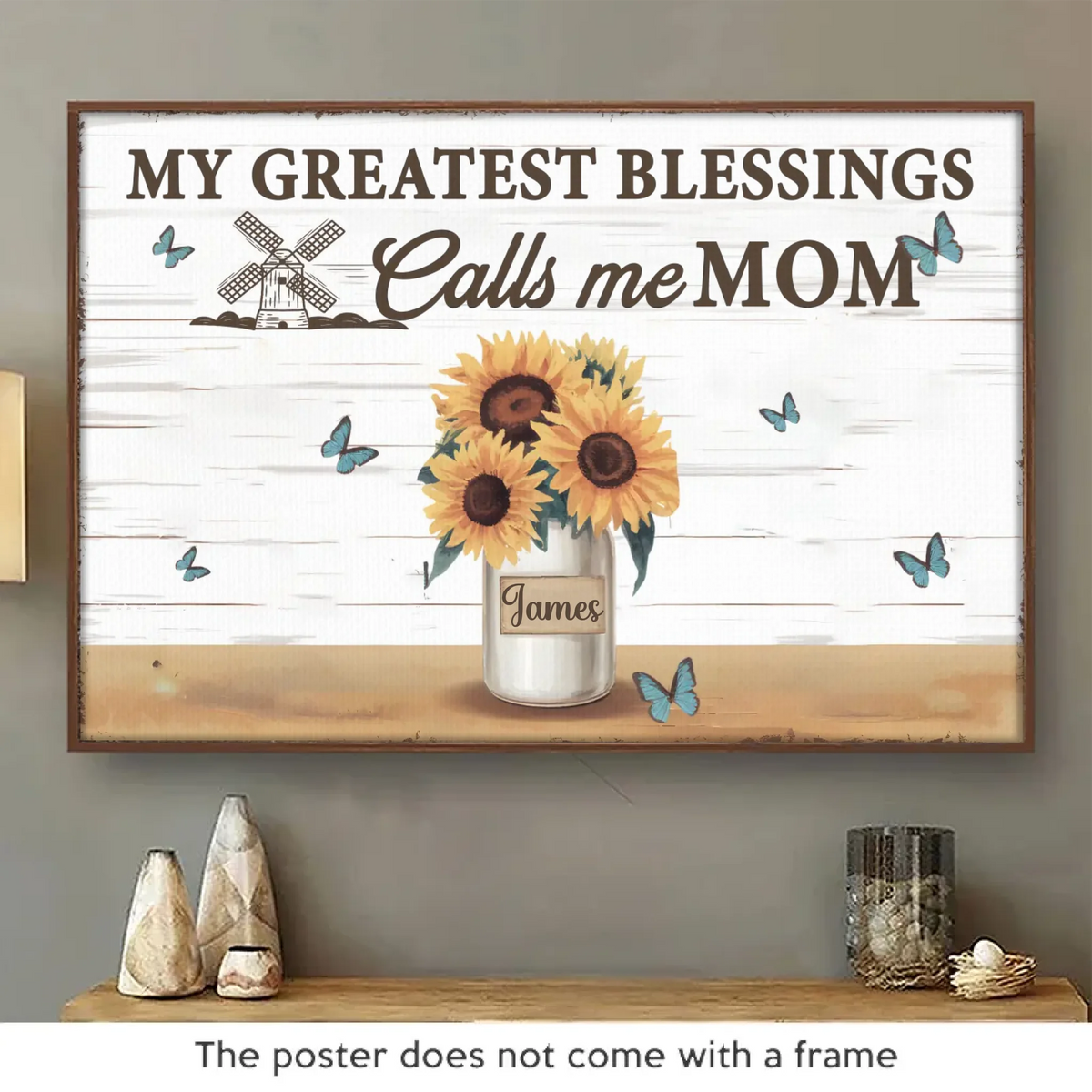 Dans le jardin de grand-mère, l'amour pousse librement et sauvagement - Affiche horizontale personnalisée pour la famille - Cadeau pour maman, grand-mère