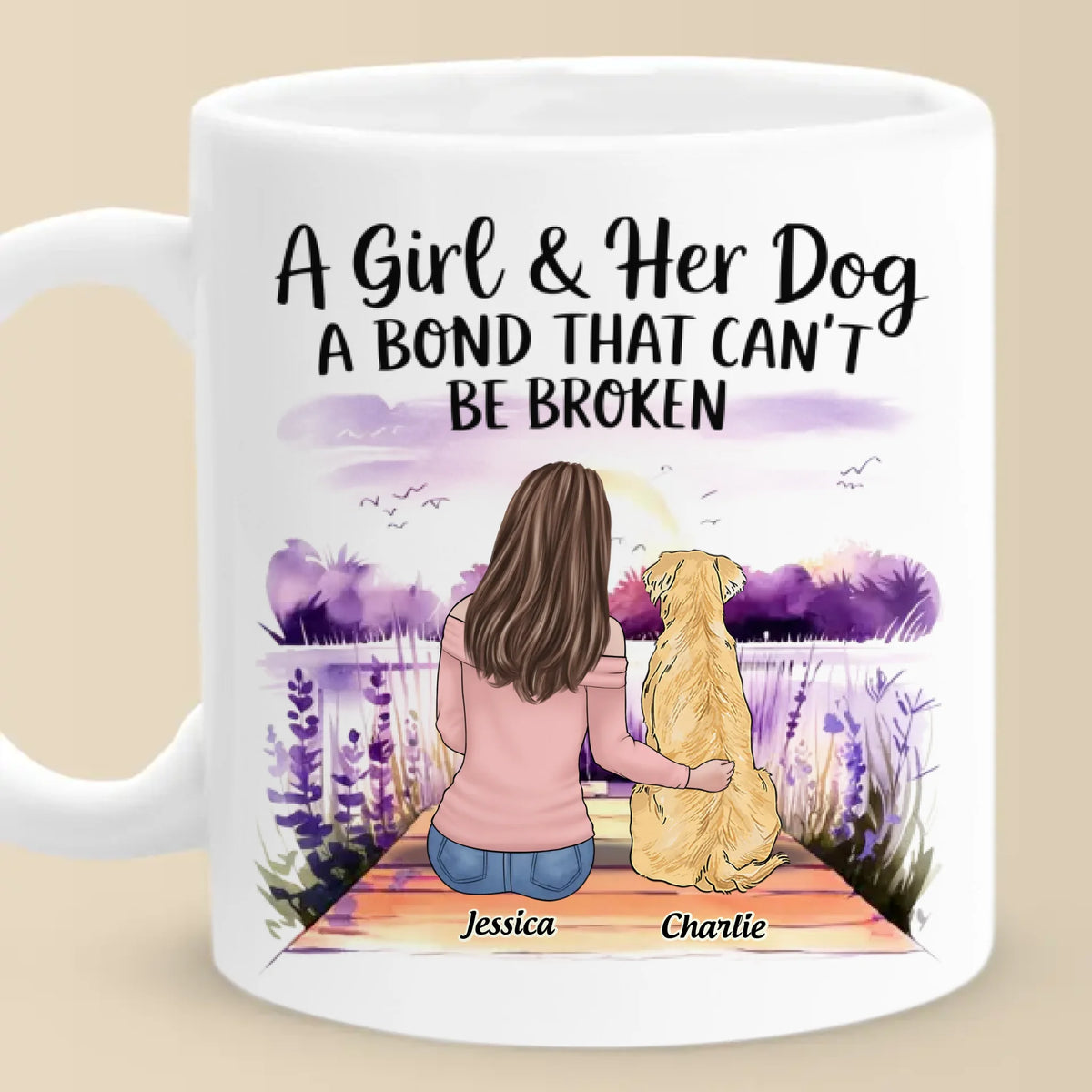 Une fille et son chien, unis par l'amour - Mug personnalisé avec chien - Cadeau pour les propriétaires d'animaux et les amoureux des animaux