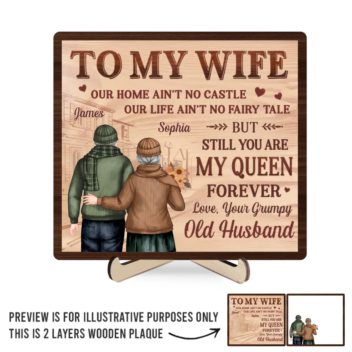 Plaque en bois personnalisée à 2 couches avec support « Forever My Always » pour couple - Cadeau pour mari et femme, anniversaire