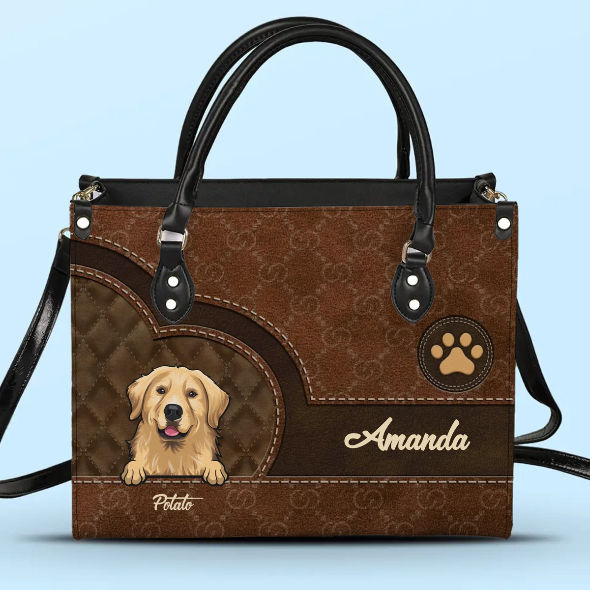 Pattes et cœurs unis - Sac à main en cuir personnalisé pour chien et chat - Cadeau pour propriétaires et amoureux des animaux
