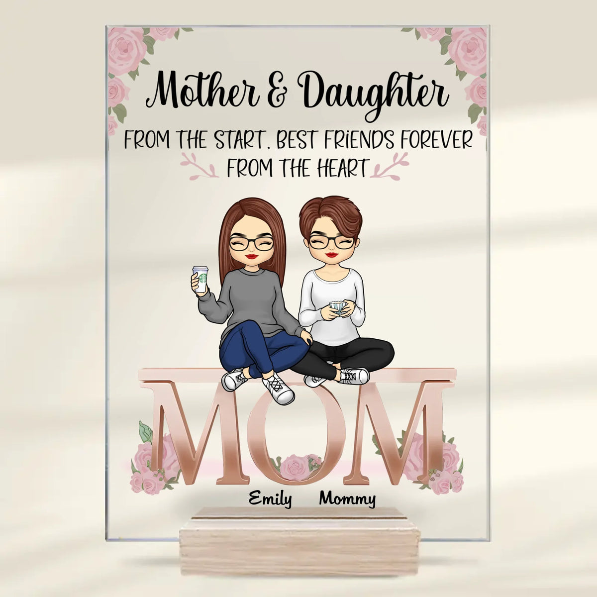 L'amour entre une mère et sa fille ne s'estompe jamais - Plaque rectangulaire en acrylique personnalisée pour la famille - Cadeau pour maman et fille