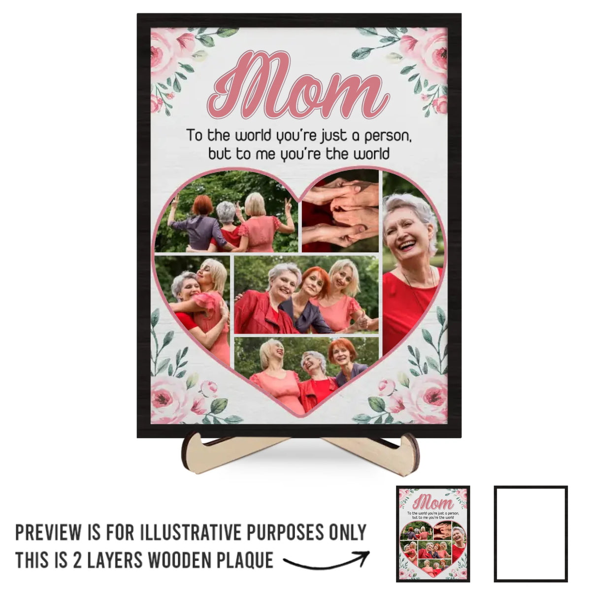 Photo personnalisée : Toujours reconnaissant pour ces moments ! Plaque en bois personnalisée à 2 couches avec support pour famille ! Cadeau pour maman et fille