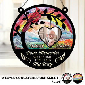 Photo personnalisée Vos souvenirs sont la lumière - Ornement attrape-soleil personnalisé à suspendre à une fenêtre - Cadeau de condoléances pour les membres de la famille