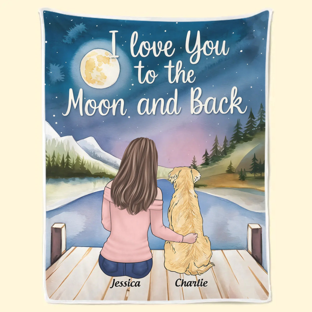 Je t'aime jusqu'à la lune et retour - Couverture personnalisée pour chien et chat - Cadeau pour propriétaires d'animaux et amoureux des animaux