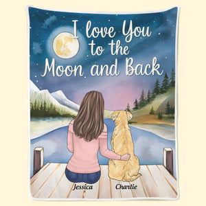 Je t'aime jusqu'à la lune et retour - Couverture personnalisée pour chien et chat - Cadeau pour propriétaires d'animaux et amoureux des animaux