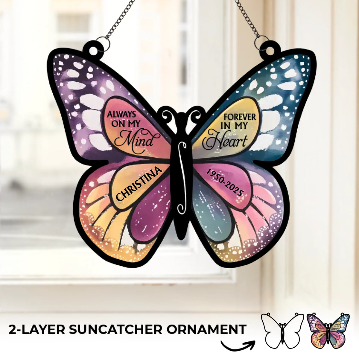 Votre souvenir nous réchauffe le cœur - Ornement attrape-soleil personnalisé à suspendre à une fenêtre - Cadeau de condoléances pour les membres de la famille