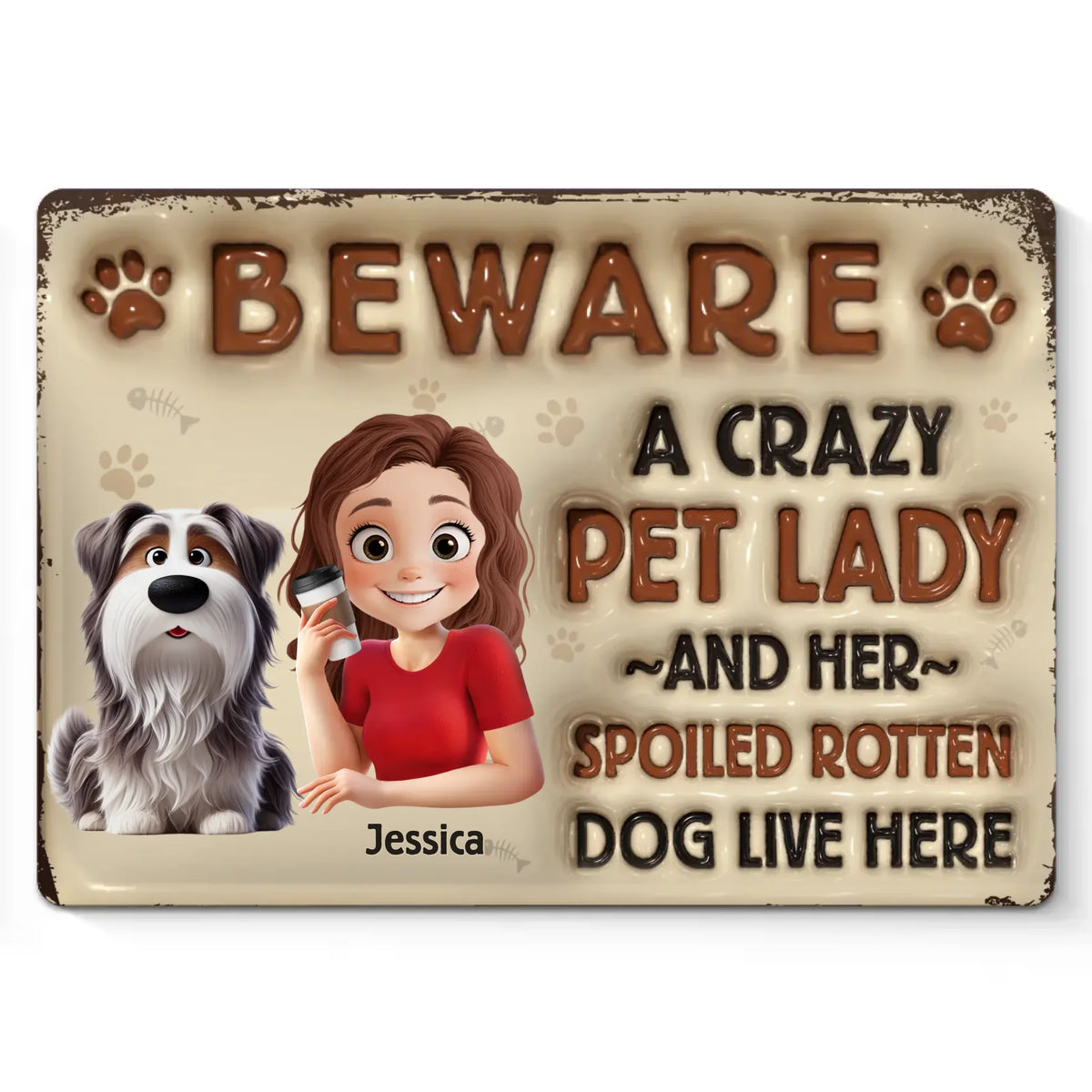 Pattes, moustaches et amour inconditionnel - Plaque en métal personnalisée effet gonflé 3D pour chien et chat - Cadeau de pendaison de crémaillère pour propriétaires et amoureux des animaux