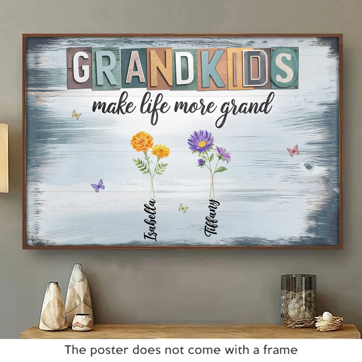 La vie est belle avec ses petits-enfants à portée de main - Affiche horizontale personnalisée pour la famille - Cadeau pour maman, grand-mère