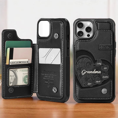 You Are The Heart Of Our Story - Family Personalized Custom Leather Flip Wallet Phone Case - Mother's Day Gift For Mom, Grandma
