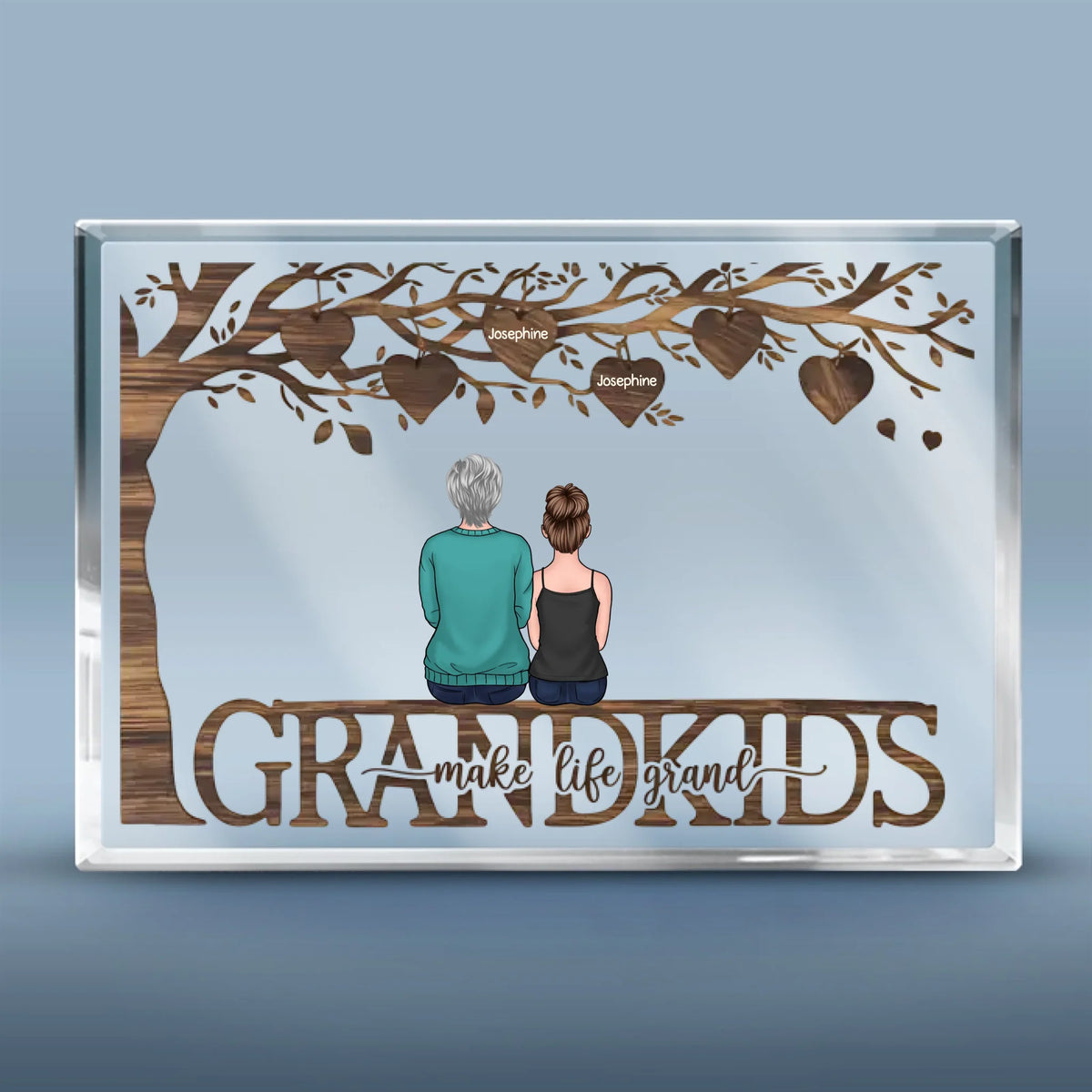 L'amour de grand-mère ne s'estompe jamais - Plaque rectangulaire en acrylique personnalisée pour la famille - Cadeau pour maman et grand-mère