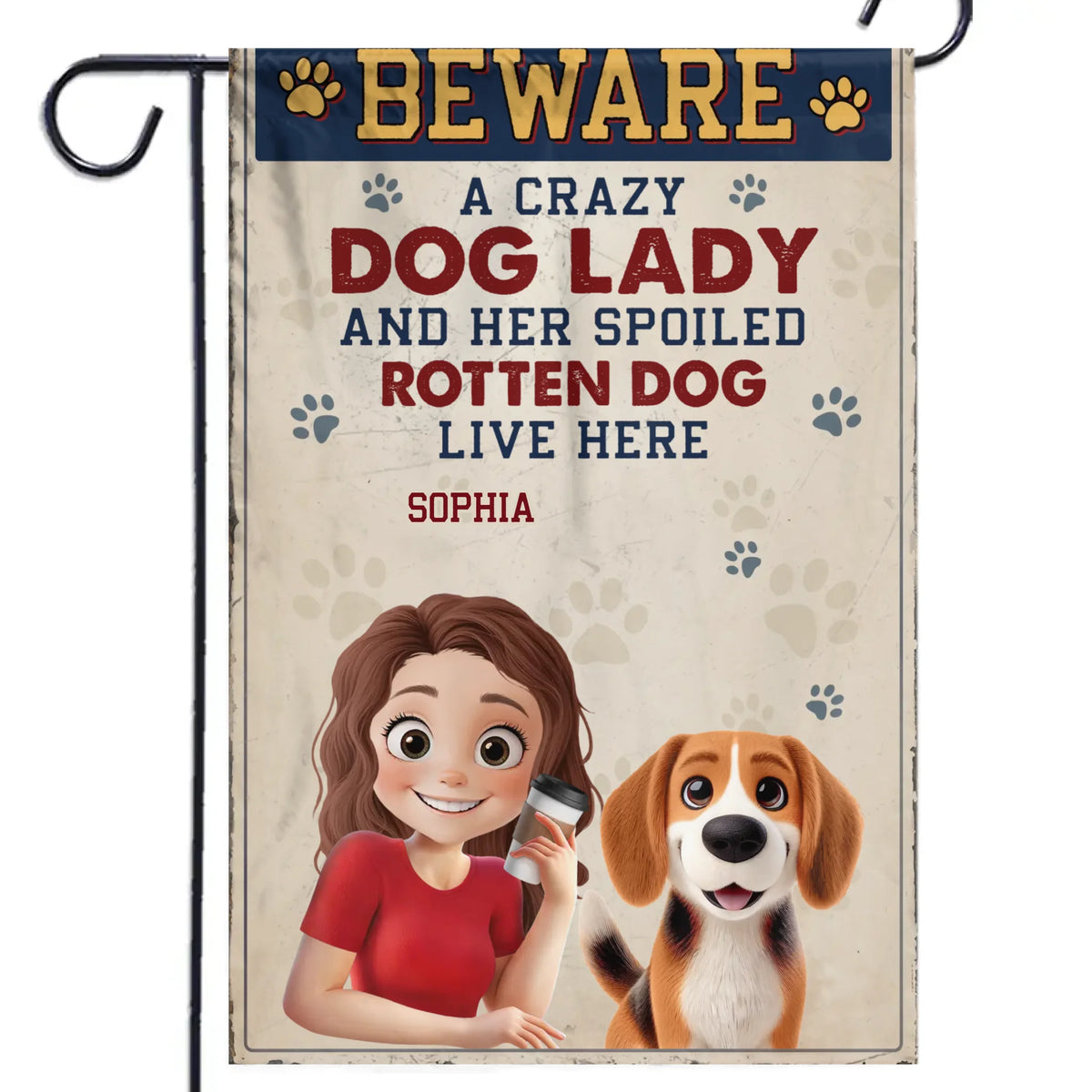 Chiens pourris, cœurs heureux – Drapeau personnalisé pour chiens et chats – Cadeau pour propriétaires et amoureux des animaux