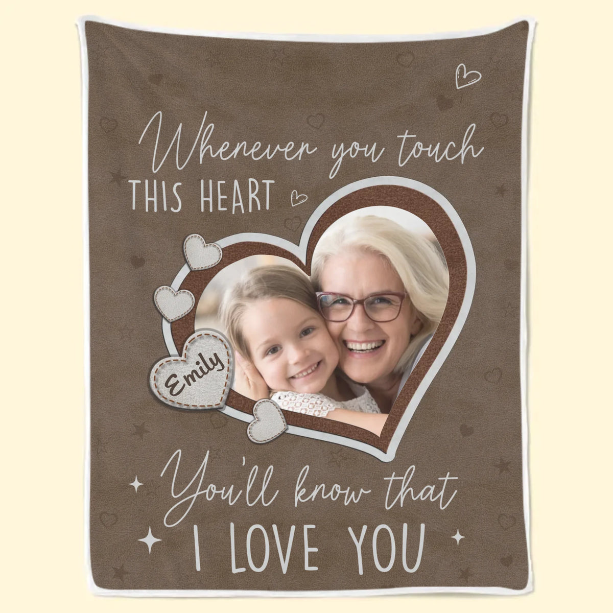Couverture personnalisée avec photo « Touchez ce cœur, ressentez notre amour » - Cadeau pour maman et grand-mère