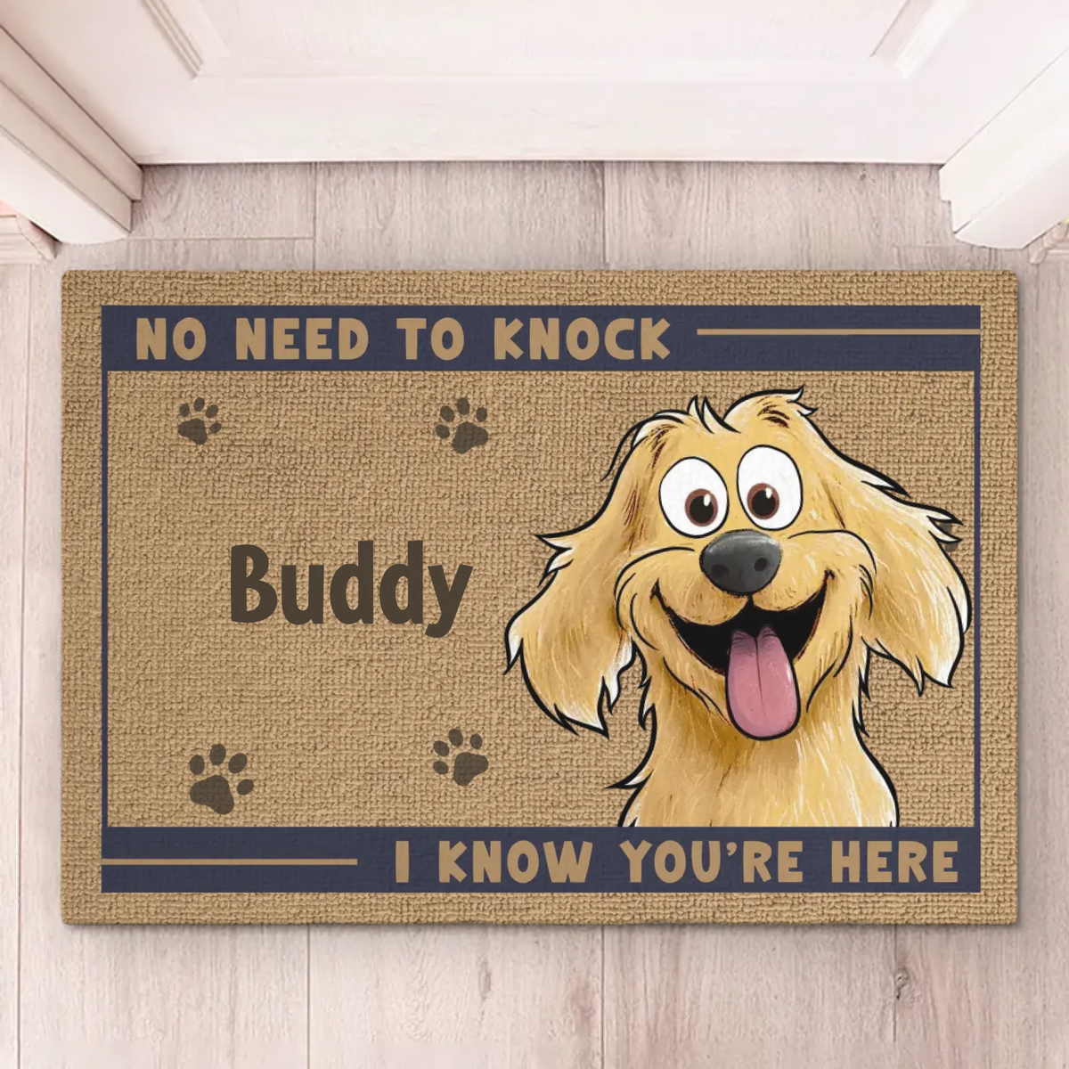 Notre système de sécurité fonctionne grâce aux friandises - Tapis décoratif personnalisé pour chien - Cadeau de pendaison de crémaillère pour les propriétaires et les amoureux des animaux