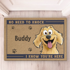 Notre système de sécurité fonctionne grâce aux friandises - Tapis décoratif personnalisé pour chien - Cadeau de pendaison de crémaillère pour les propriétaires et les amoureux des animaux