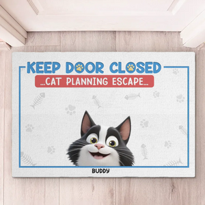 Gardez la porte fermée, le chat pense que c'est une mission secrète - Tapis décoratif personnalisé pour chat - Cadeau de pendaison de crémaillère pour les propriétaires d'animaux et les amoureux des animaux