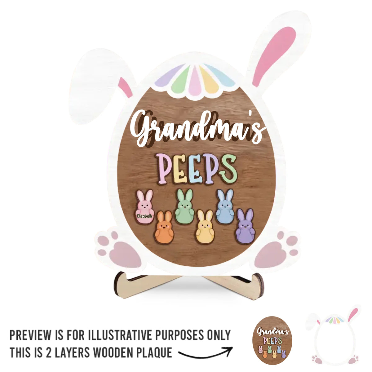Le cœur de grand-mère, mon refuge - Plaque en bois personnalisée à 2 couches avec support - Cadeau de Pâques pour maman et grand-mère