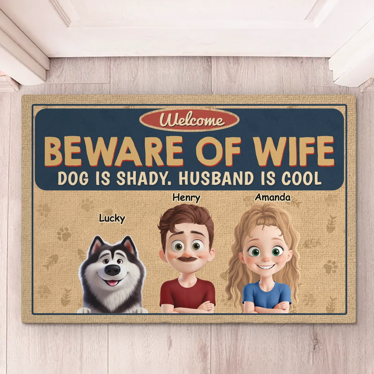 Soyez attentif à votre femme - Tapis décoratif personnalisé pour couple - Cadeau de pendaison de crémaillère pour mari et femme, anniversaire, propriétaires d'animaux et amoureux des animaux
