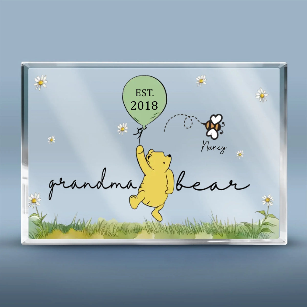 Grand-mère Ours et ses adorables abeilles - Plaque rectangulaire personnalisée en acrylique pour la famille - Cadeau pour la fête des mères, maman et grand-mère