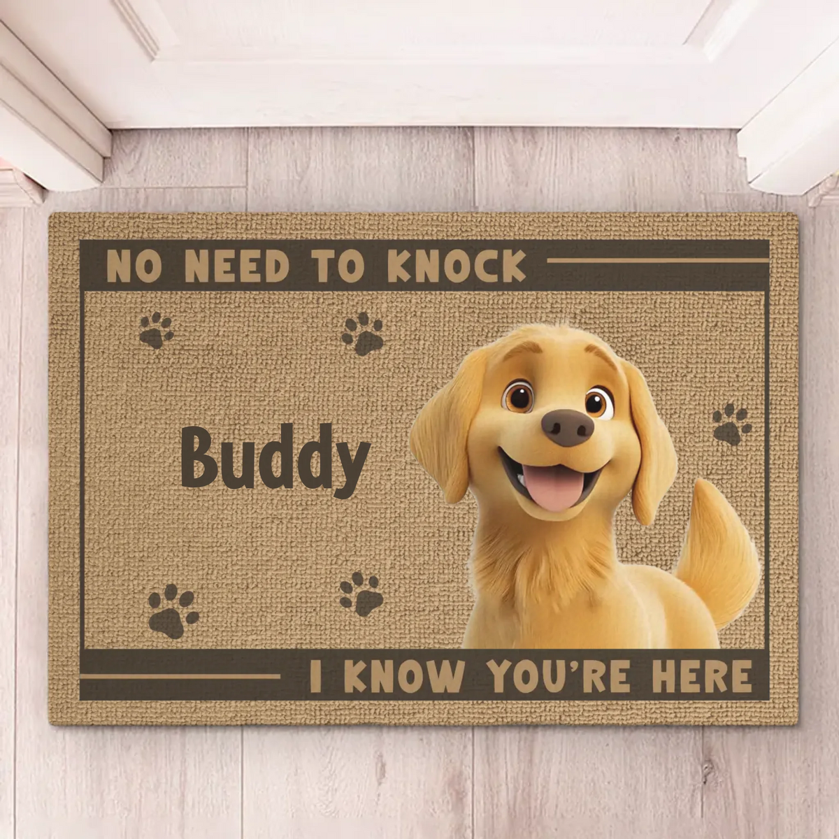 Entrez, nos pattes sont prêtes ! Tapis décoratif personnalisé pour chien, décoration d'intérieur, cadeau de pendaison de crémaillère pour propriétaires et amoureux des animaux.