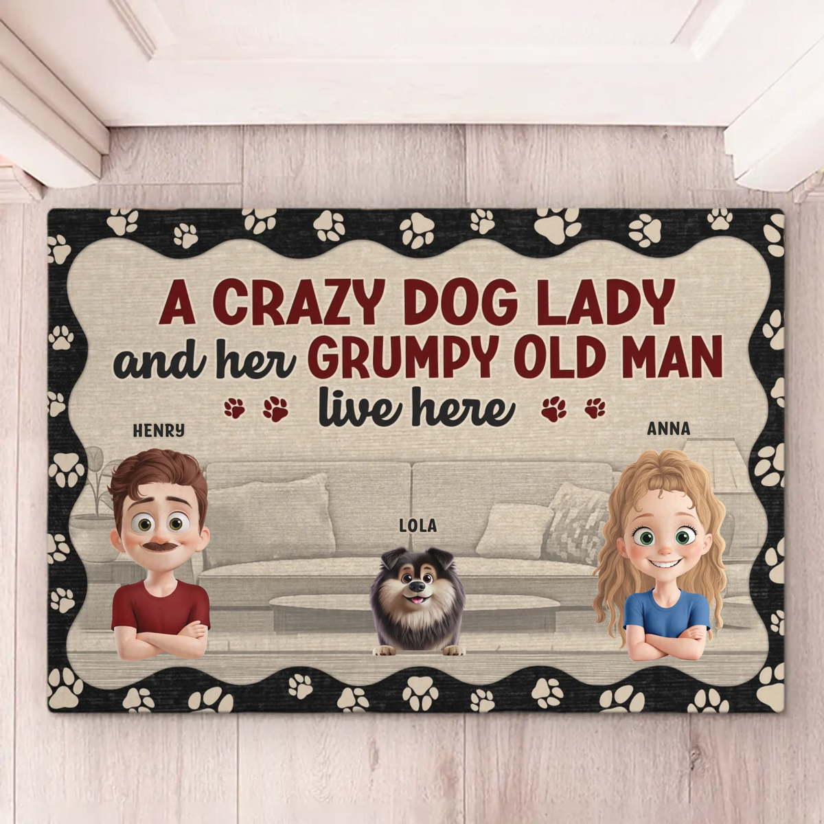 Le bonheur commence par un mouvement de queue - Tapis décoratif personnalisé pour chien - Cadeau de pendaison de crémaillère pour les propriétaires et les amoureux des animaux