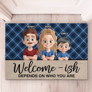Bienvenue, ça dépend peut-être - Tapis décoratif personnalisé pour la maison - Cadeau de pendaison de crémaillère pour les membres de la famille