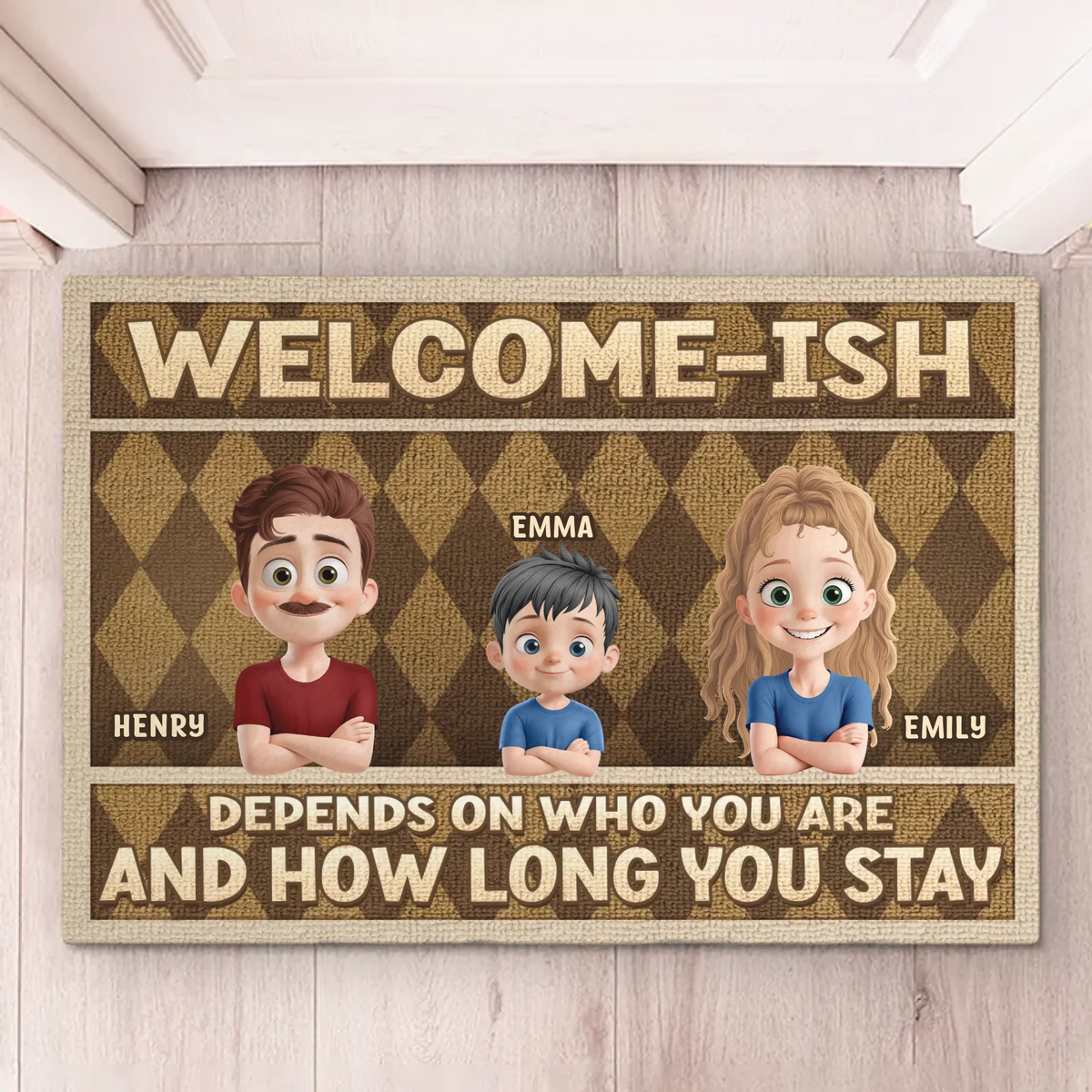Bienvenue sauf si vous dépassez la durée autorisée - Tapis décoratif personnalisé pour la maison - Cadeau de pendaison de crémaillère pour les membres de la famille
