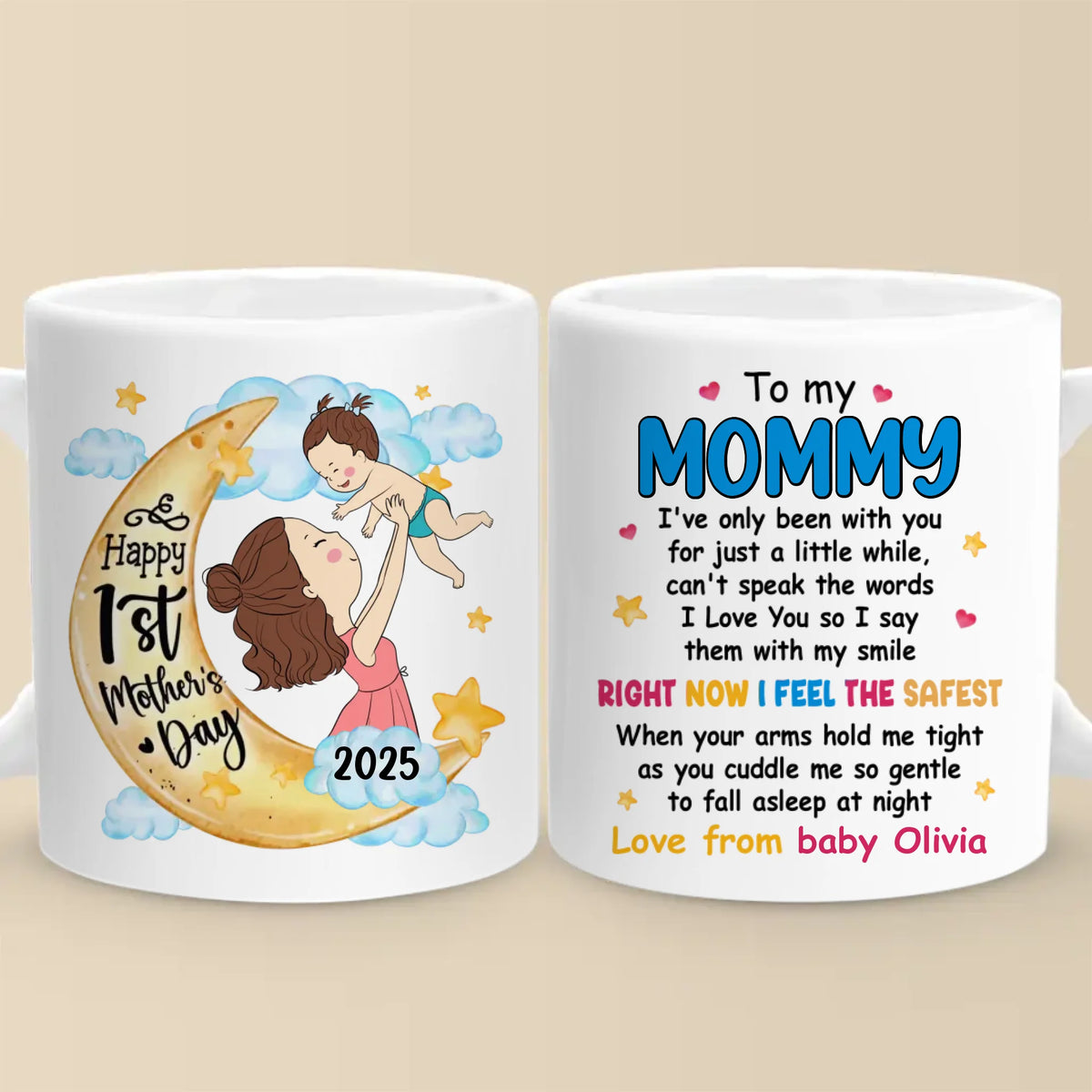 De mes petites mains à votre grand cœur - Mug personnalisé pour la famille - Cadeau pour la fête des mères, la baby shower, la première maman