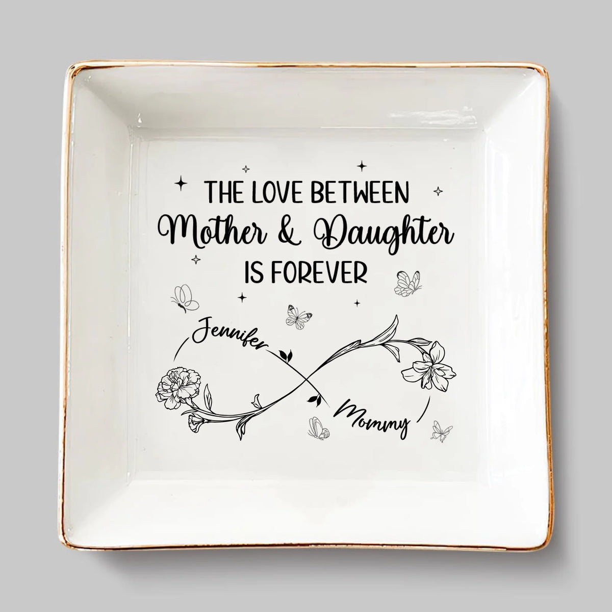L'amour d'une maman, la force d'une fille - Plat à bijoux personnalisé pour la famille - Fête des Mères, cadeau pour maman et fille