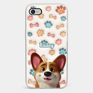 Coque de téléphone transparente personnalisée avec motif chien « Aboiements de joie » imprimé en 3D, effet gonflé - Cadeau pour les propriétaires et les amoureux des animaux
