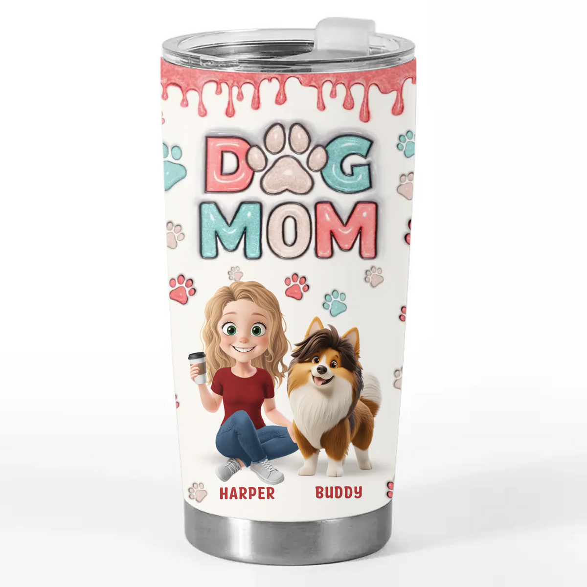 Les chiens sont mon cœur - Gobelet personnalisé avec effet gonflable 3D imprimé pour chien - Cadeau pour les propriétaires et les amoureux des animaux