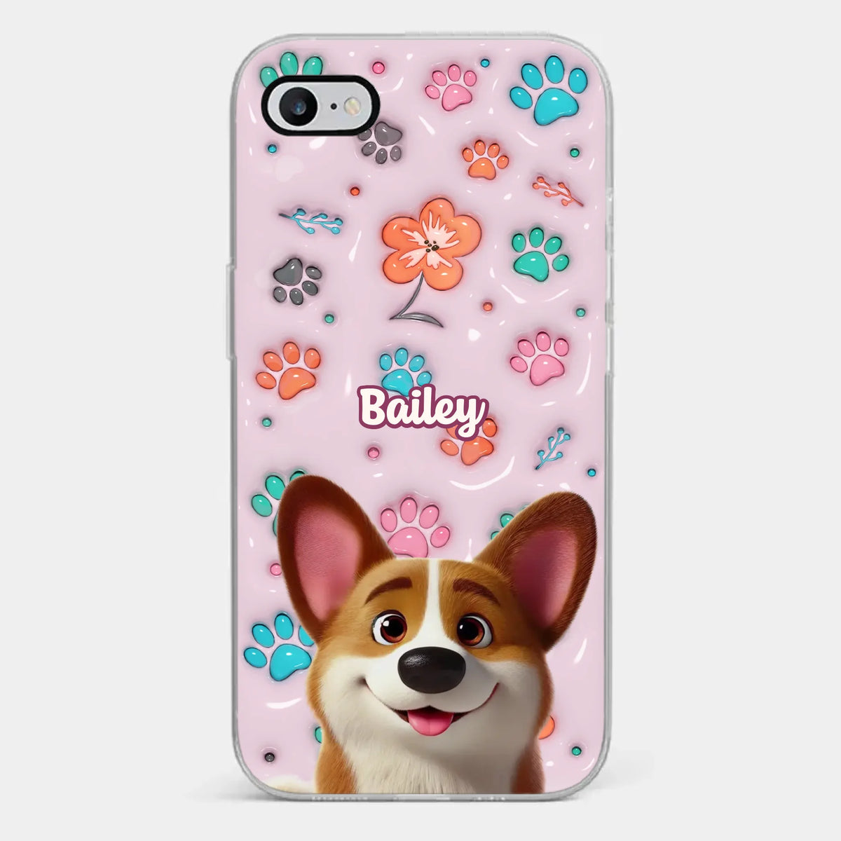 Coque de téléphone transparente personnalisée avec motif « Cœurs fidèles à quatre pattes » et effet gonflé en 3D - Cadeau pour les propriétaires d'animaux et les amoureux des animaux