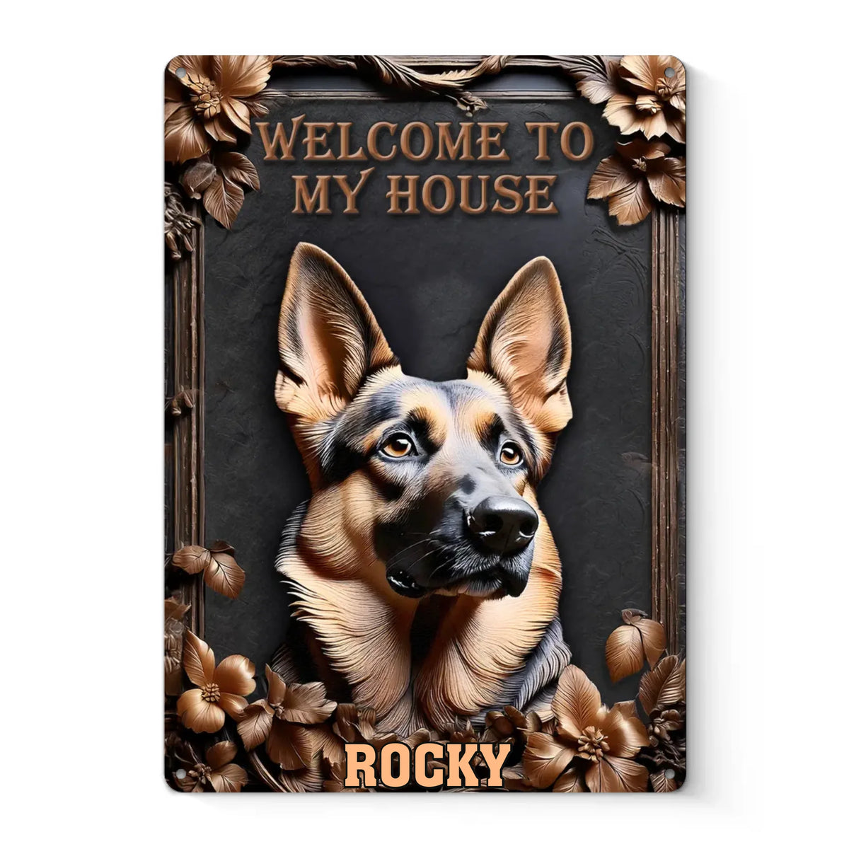 Accueil d'un fidèle protecteur - Plaque métallique personnalisée en 3D avec effet gonflable pour chien - Cadeau de pendaison de crémaillère pour propriétaires et amoureux des animaux