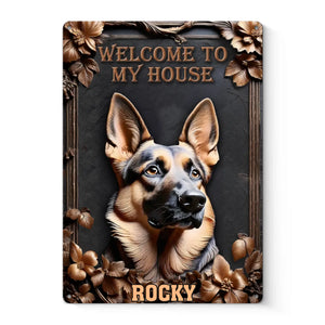 Accueil d'un fidèle protecteur - Plaque métallique personnalisée en 3D avec effet gonflable pour chien - Cadeau de pendaison de crémaillère pour propriétaires et amoureux des animaux