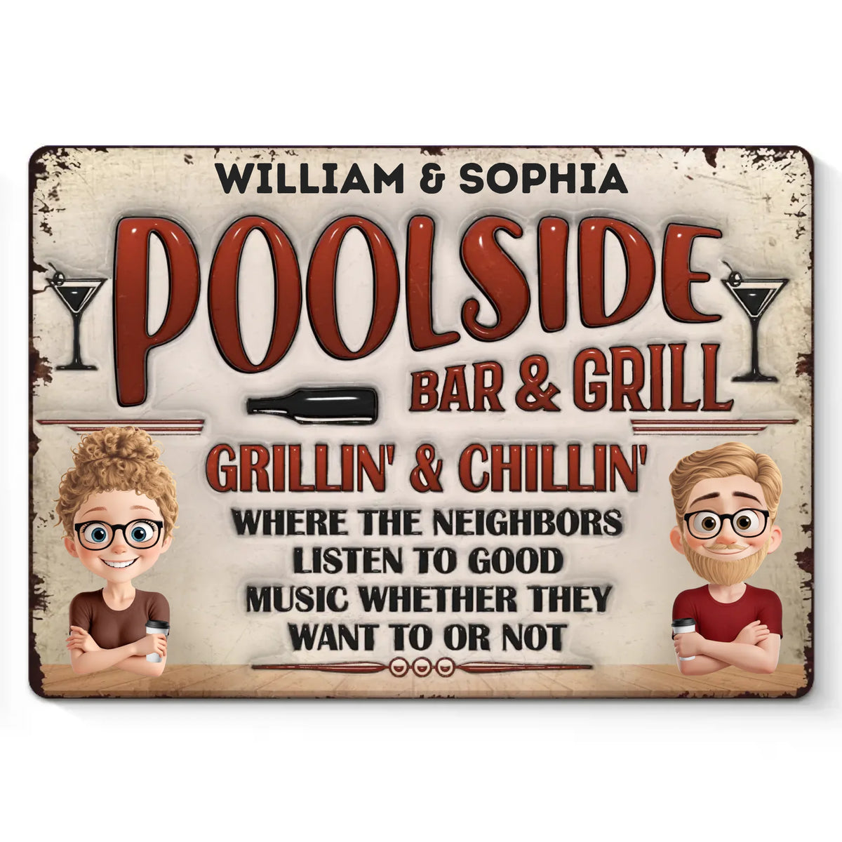 Notre maison est faite de rires et d'amour - Plaque en métal personnalisée pour couple - Cadeau de pendaison de crémaillère pour mari et femme, anniversaire