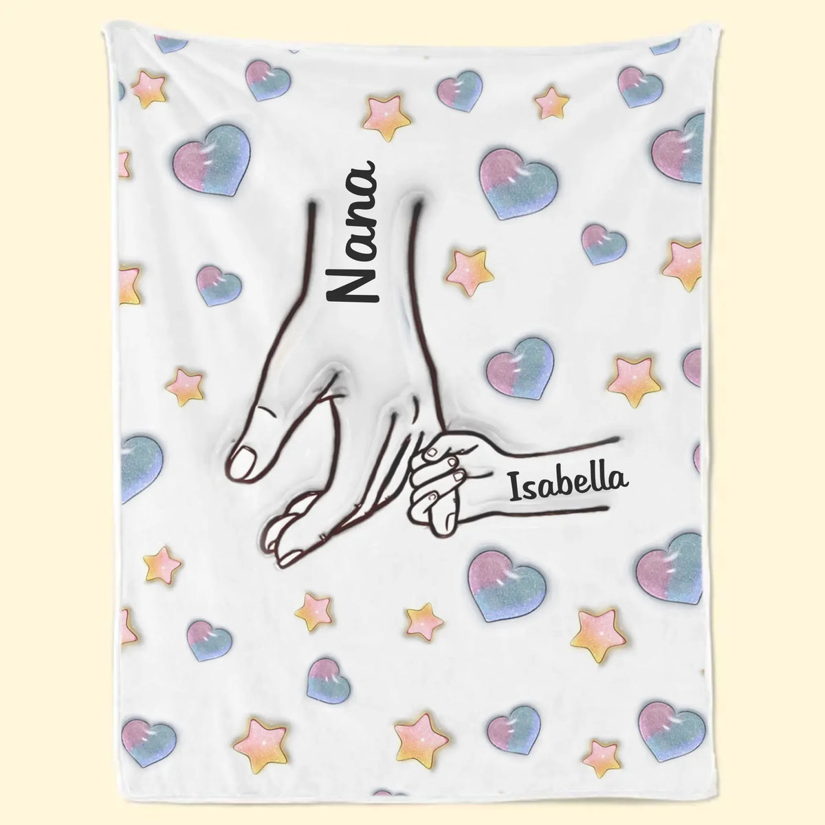 Toujours connectés, main dans la main - Couverture familiale personnalisée avec effet gonflable 3D - Cadeau pour la fête des mères, maman, grand-mère