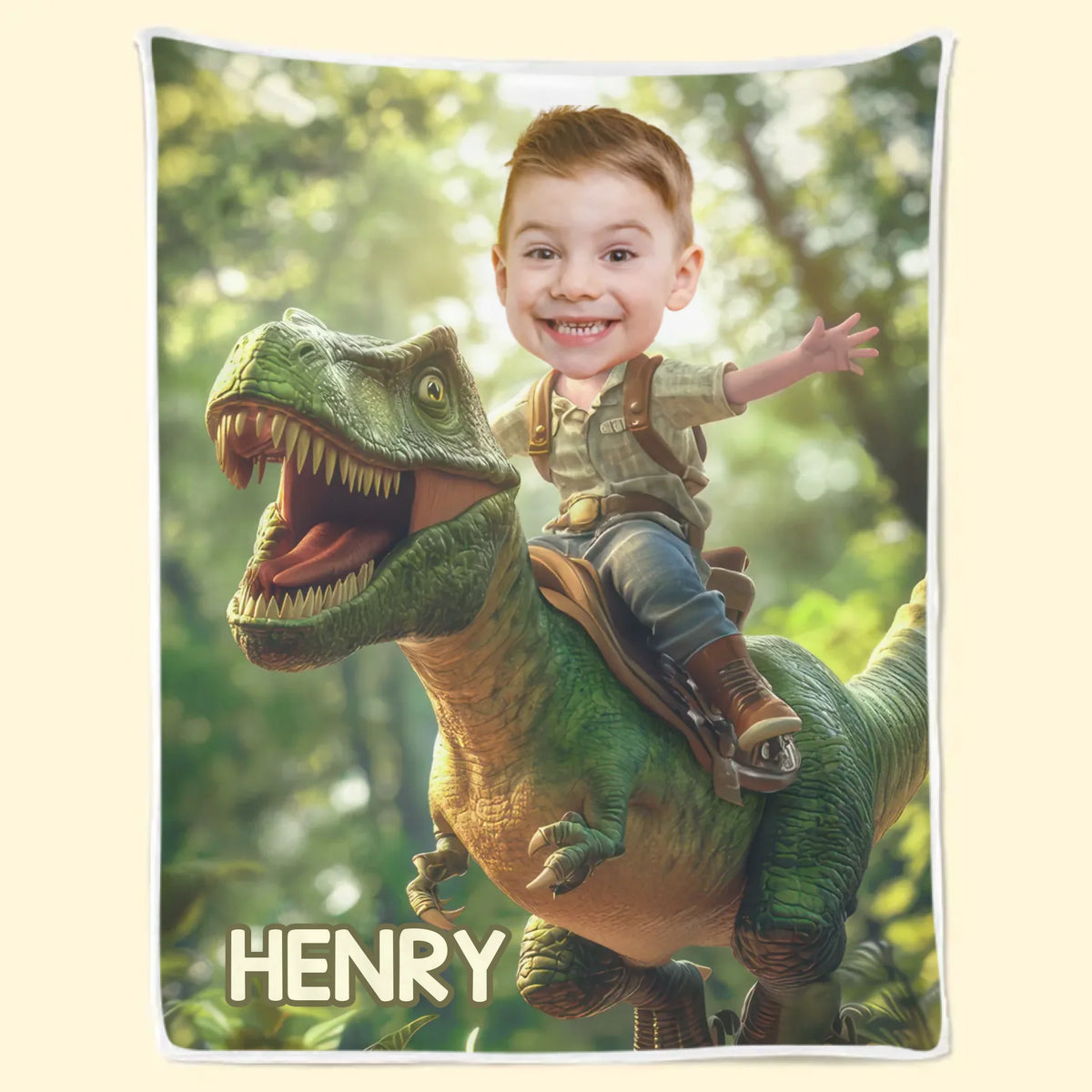 Couverture personnalisée avec photo « Rugissez comme un dinosaure » - Cadeau pour enfants