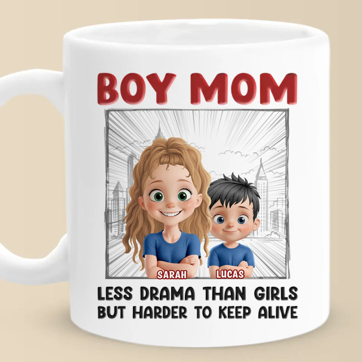 Élever des garçons, survivre au chaos - Tasse personnalisée pour la famille - Fête des Mères, cadeau pour maman, fils