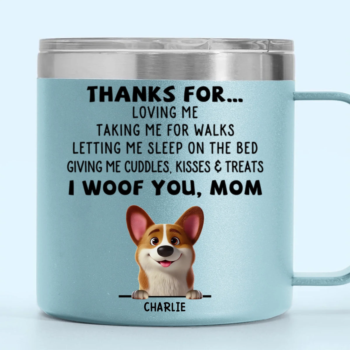 Les chiens sont heureux en fourrure - Gobelet personnalisé en acier inoxydable de 14 oz avec poignée - Cadeau pour les propriétaires et les amoureux des animaux