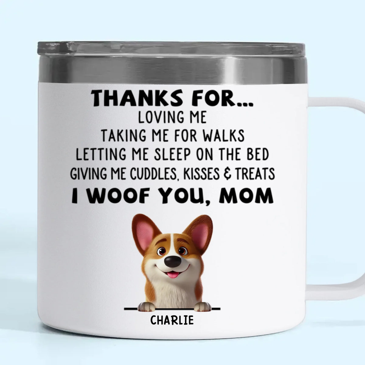 Les chiens sont heureux en fourrure - Gobelet personnalisé en acier inoxydable de 14 oz avec poignée - Cadeau pour les propriétaires et les amoureux des animaux