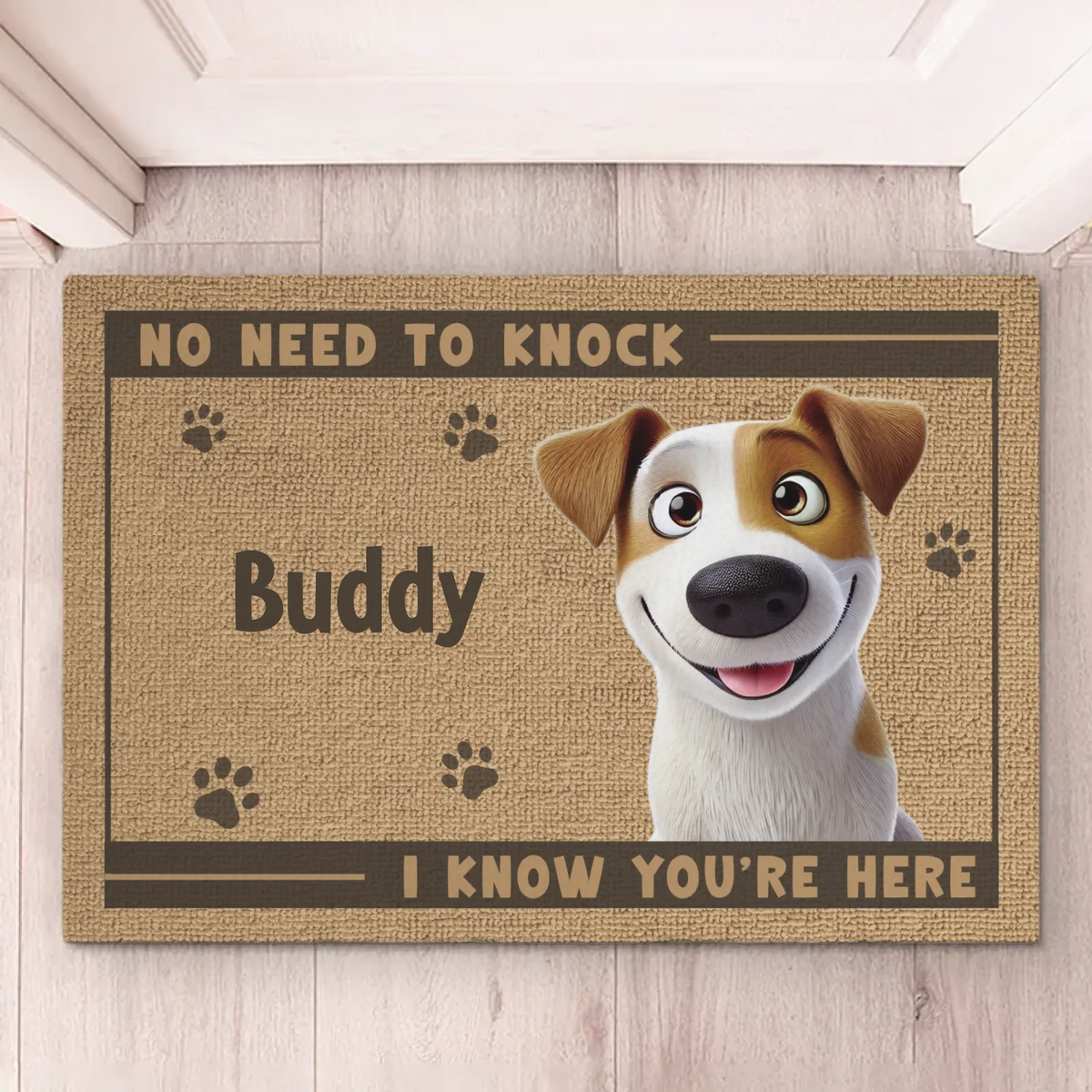 Pattes devant les gens dans cette maison heureuse - Tapis décoratif personnalisé pour chien et chat - Nouveauté, cadeau de pendaison de crémaillère pour propriétaires d'animaux et amoureux des animaux