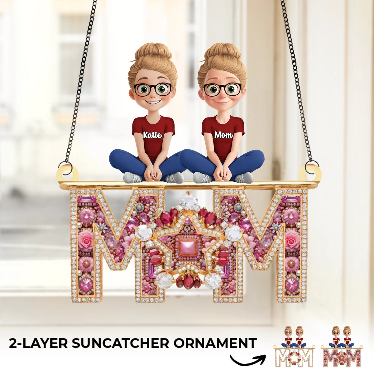 Notre étoile brillante - Ornement attrape-soleil personnalisé à suspendre pour fenêtre - Fête des mères, cadeau pour maman, grand-mère
