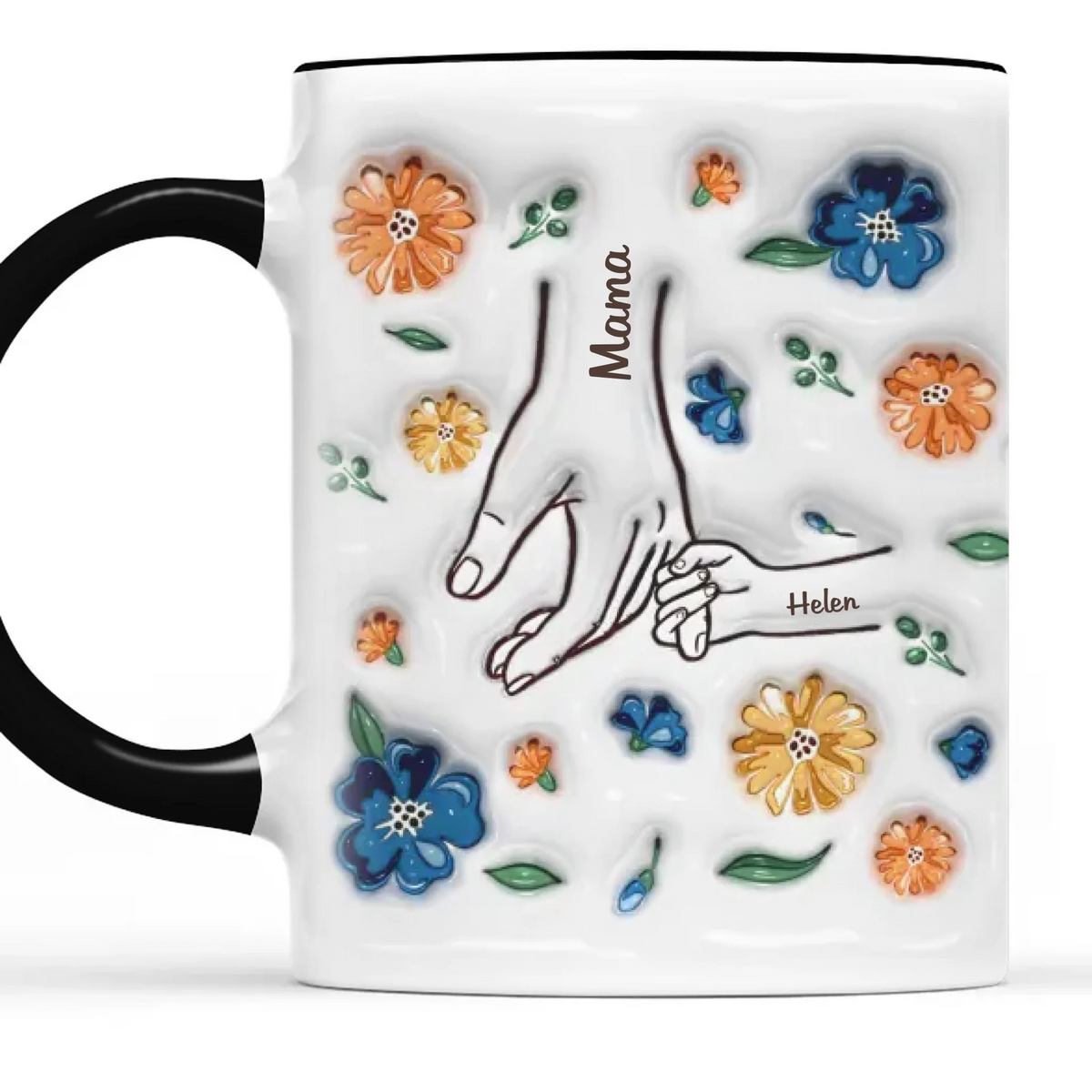 Main dans la main, cœur pour maman - Mug personnalisé avec effet gonflé en 3D - Nouveauté, fête des mères, cadeau pour maman, grand-mère