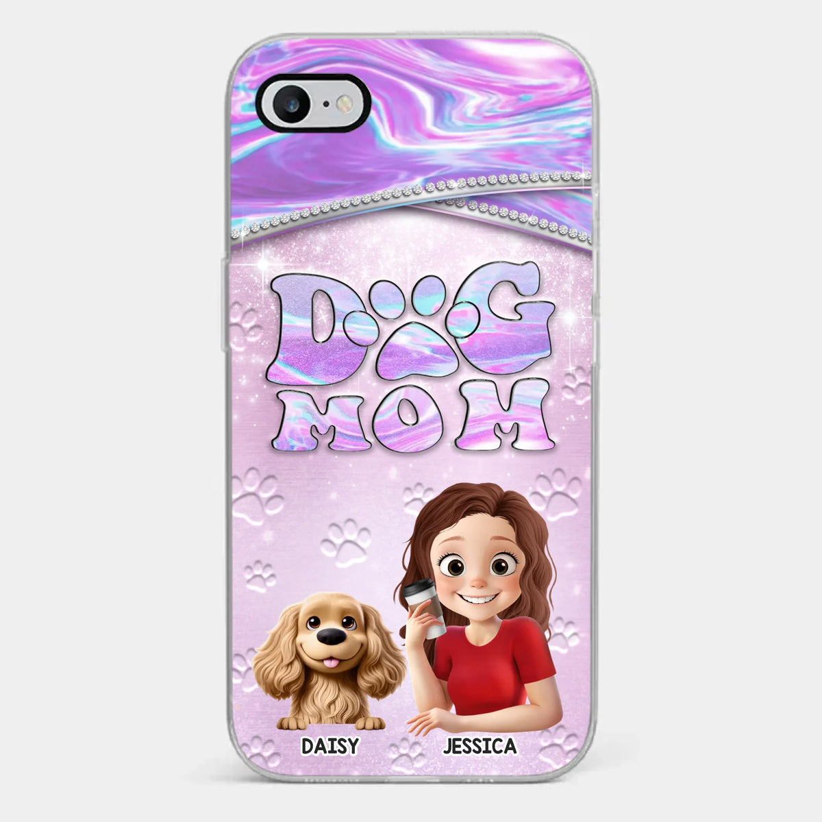 Mode maman chien, toujours activé - Coque de téléphone transparente personnalisée pour chien - Fête des Mères, cadeau pour les propriétaires d'animaux et les amoureux des animaux